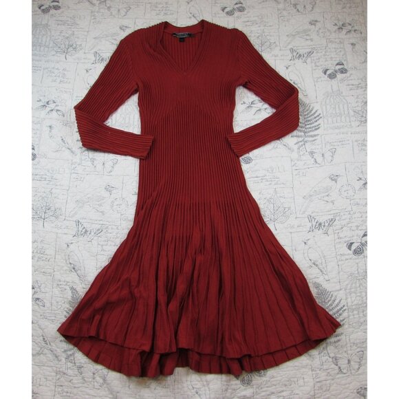 Peruvian Connection Julieta Dress Long Slv Ribbed knit Midi Stretch Valentine  M - Picture 3 of 6